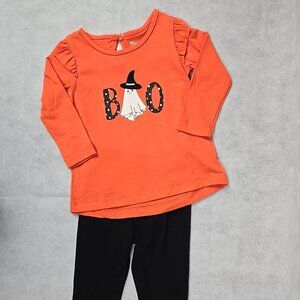 Planet Cotton Baby Girl 12 mo "Boo" Halloween Ghost Orange Long Sleeve 2 pc NWT